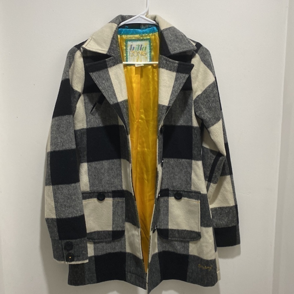 BILLABONG Black and White Plaid Peacoat Size Small - Picture 2 of 11